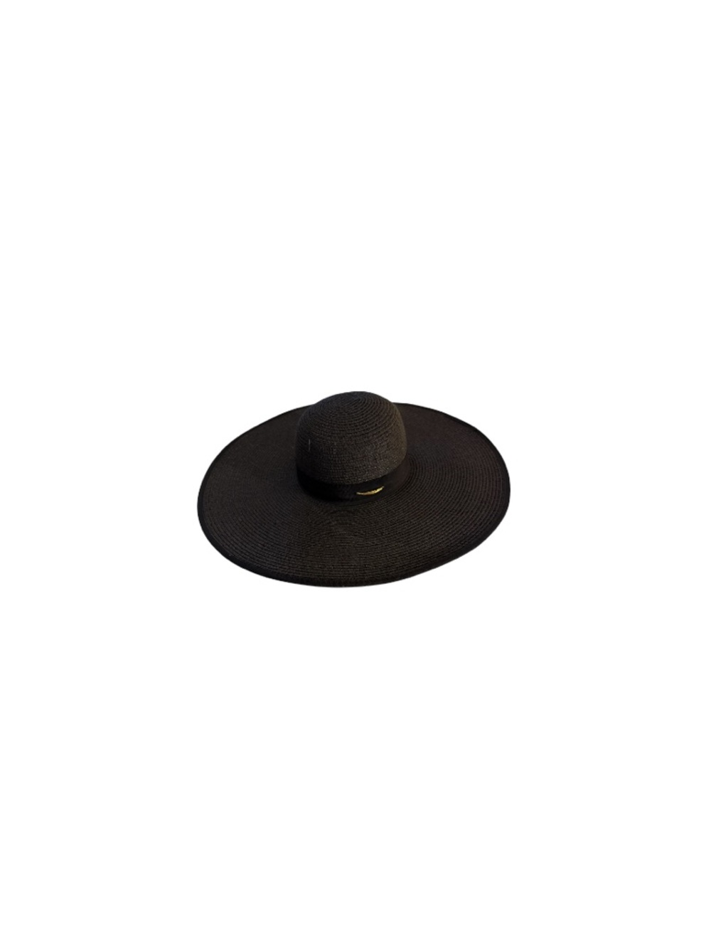 Unbranded Wide Brim Black Sun Hat with Ribbon and Feather Accent